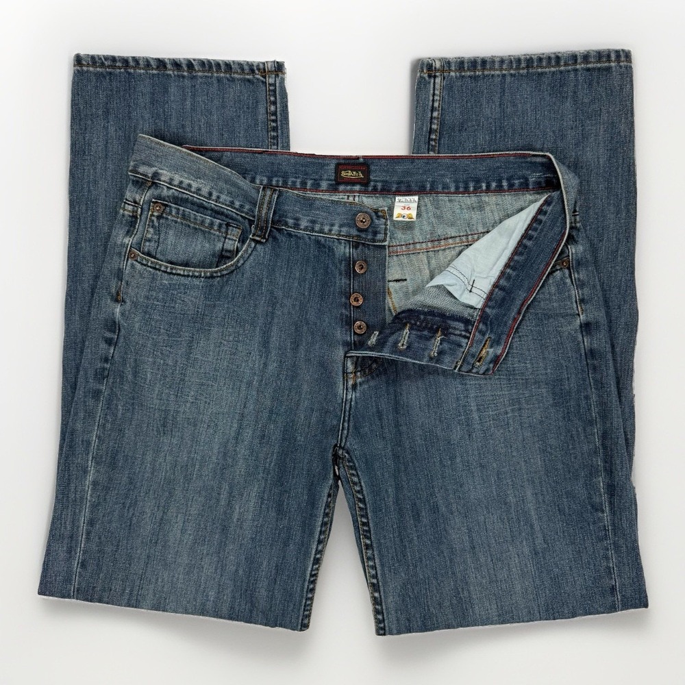 Vintage Y2K Von Dutch Straight Jeans Men's 36x33 Button Fly Streetwear Casual